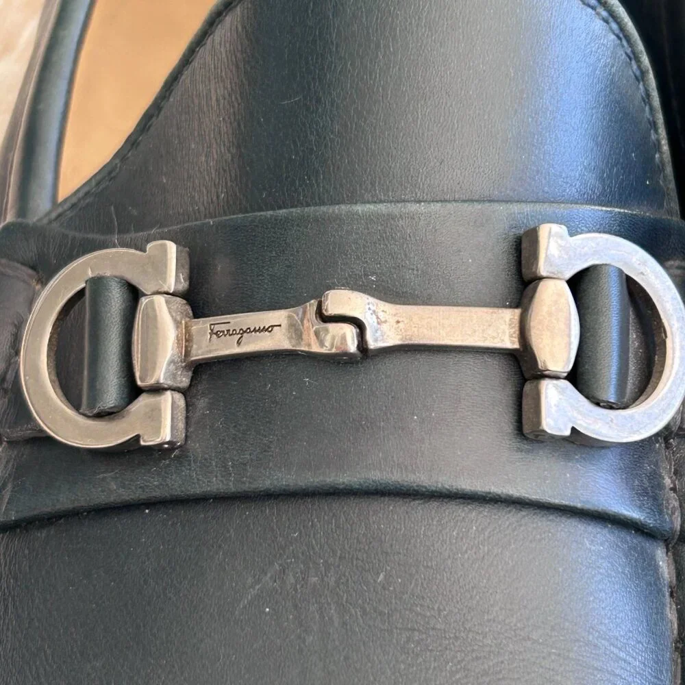Salvatore Ferragamo Men's Dark Blue Leather Horse Bit Penny Loafer Size 10 1/2 D - Picture 6 of 13